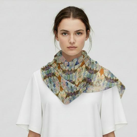 Tartan Hydrangea Buidhe: Large Scarves in Silk-Chiffon