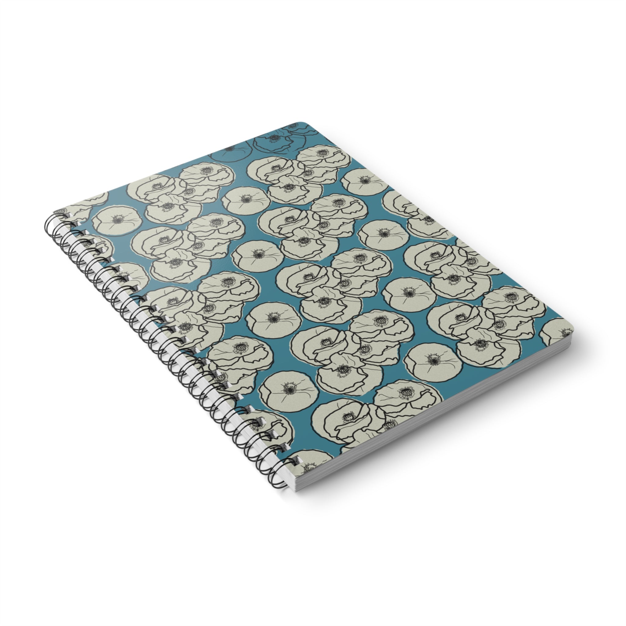 A5 Floral Pattern Spiral Notebook – Vintage Blue Poppy Design
