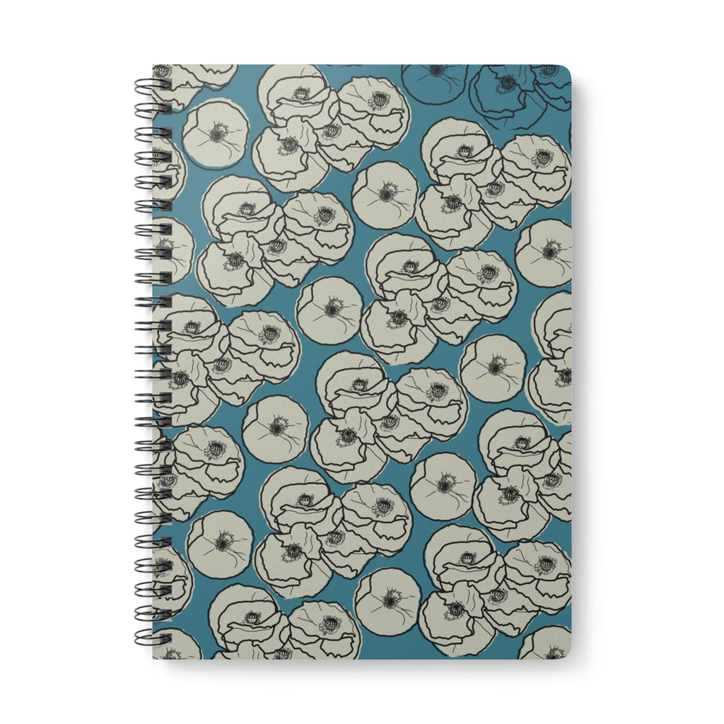 A5 Floral Pattern Spiral Notebook – Vintage Blue Poppy Design