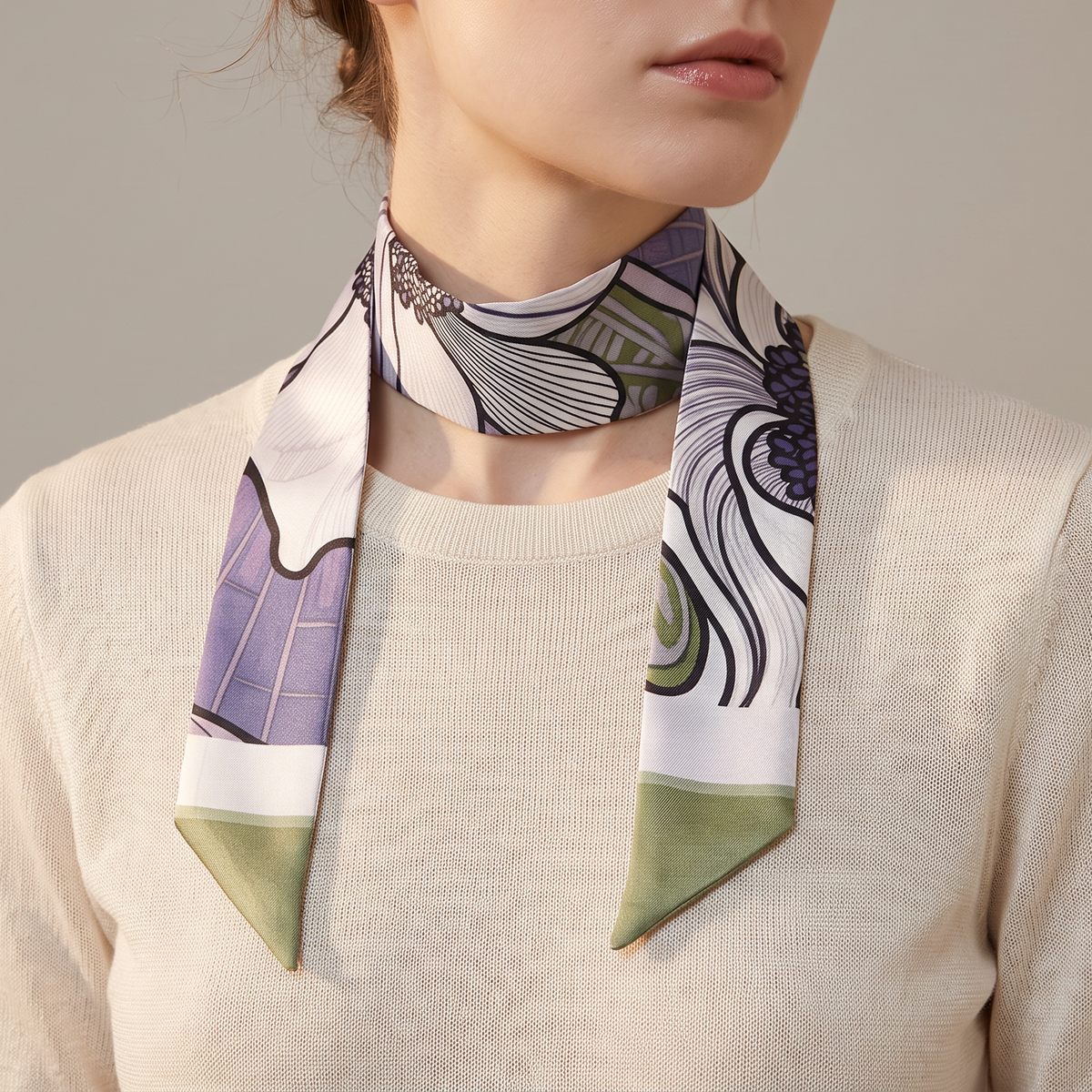 Nouveau Khaki and Lavender: Twilly Scarf