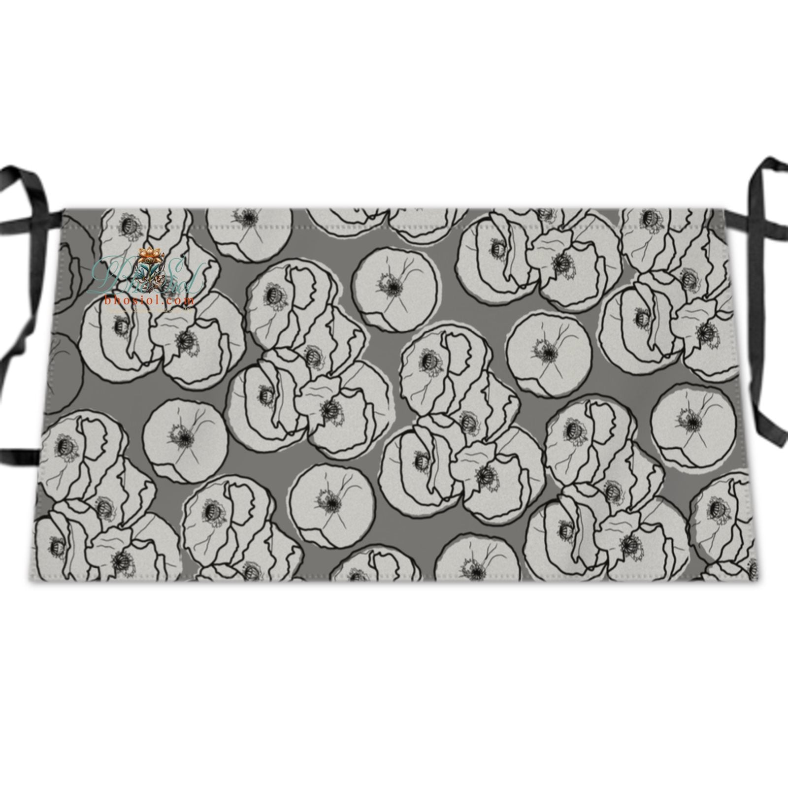 Waist Apron: Grey Poppies
