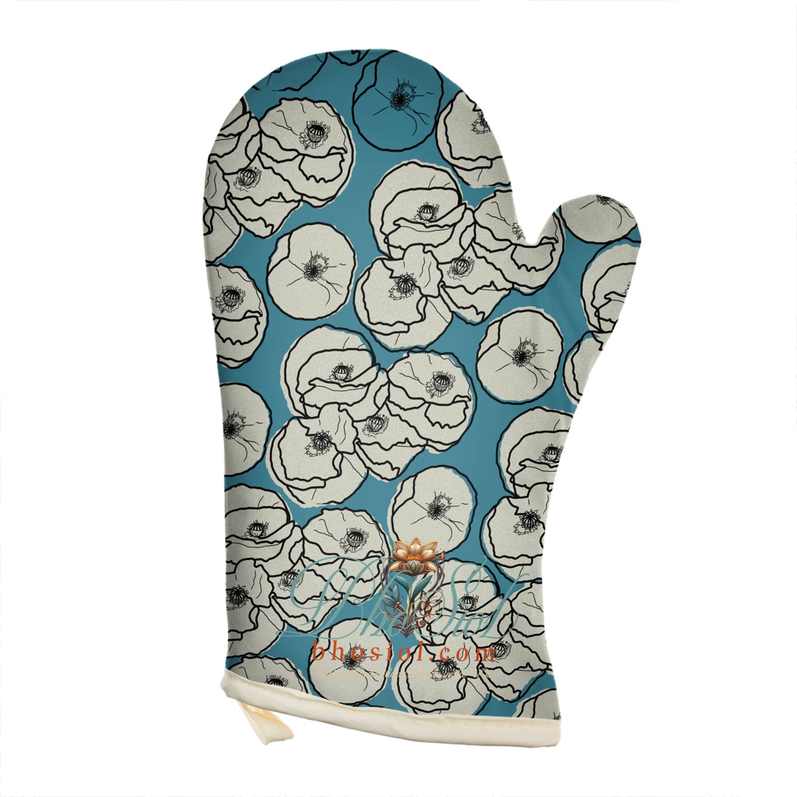 Oven Glove: Teal Poppies