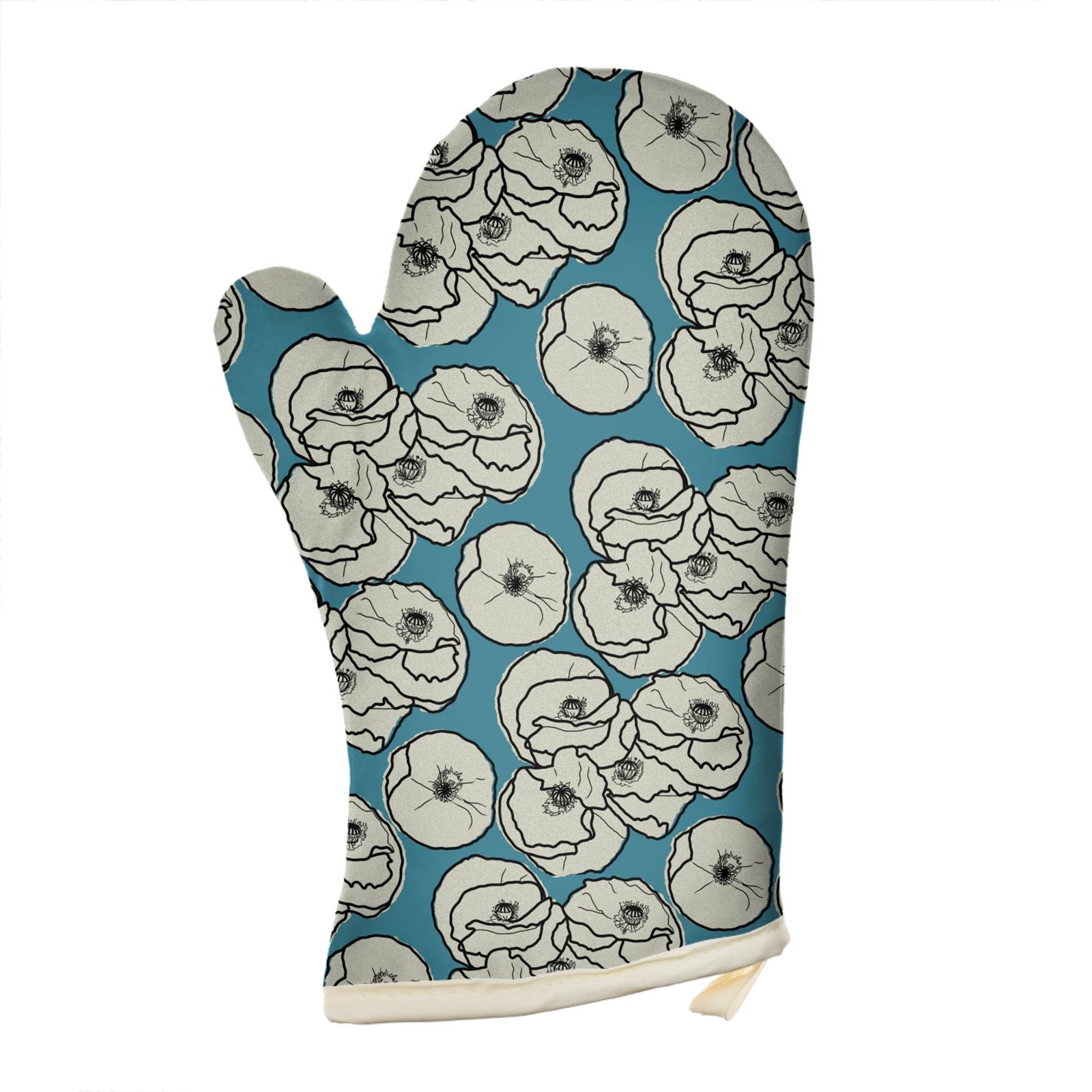 Oven Glove: Teal Poppies