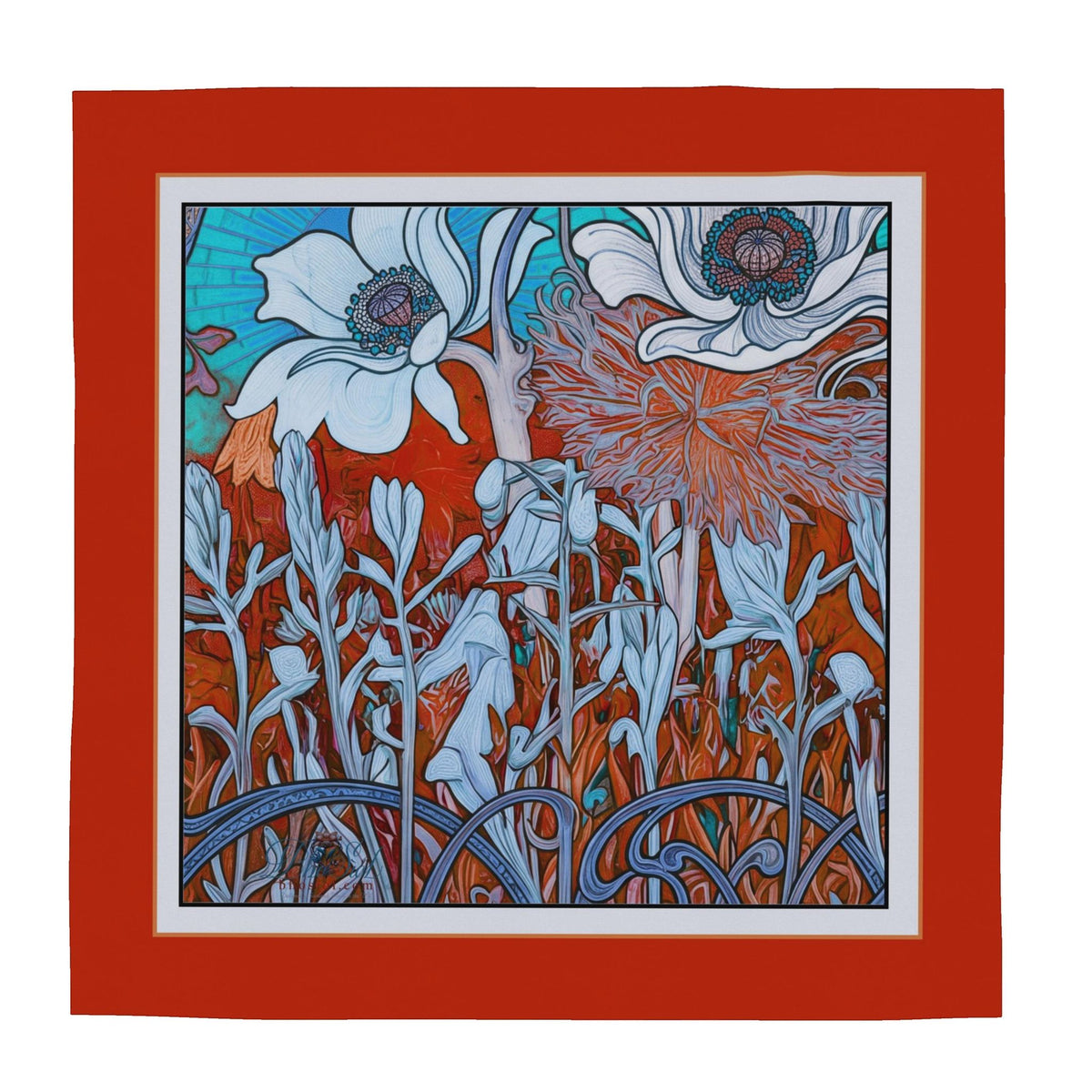 Red Nouveau: Square Scarf
