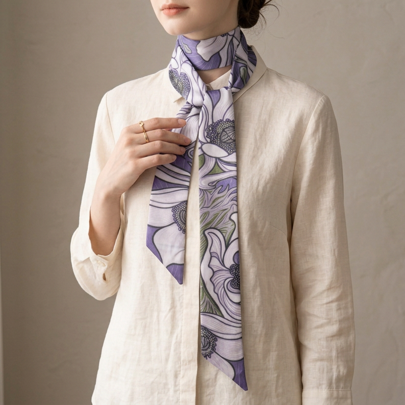 Nouveau Khaki and Lavender: Skinny Scarf