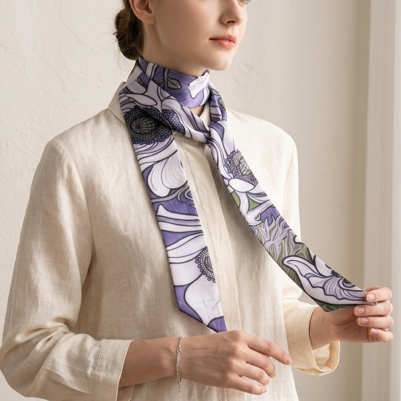 Nouveau Khaki and Lavender: Skinny Scarf