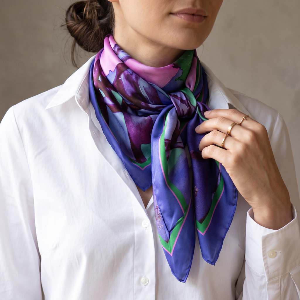Navy Bloom: Square Scarf