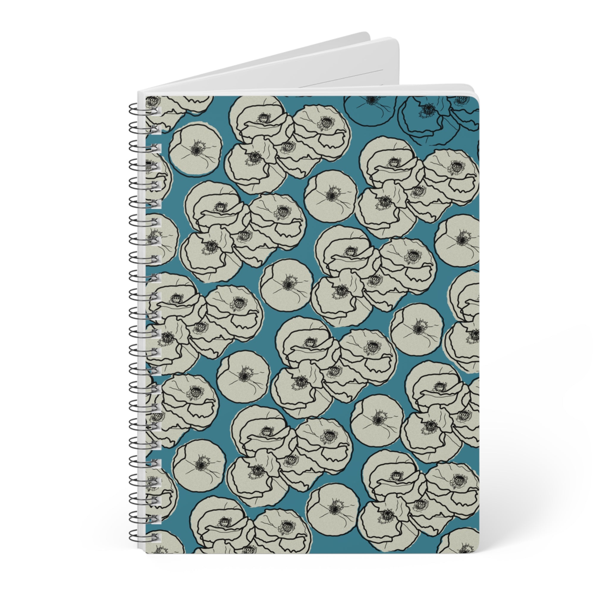 A5 Floral Pattern Spiral Notebook – Vintage Blue Poppy Design