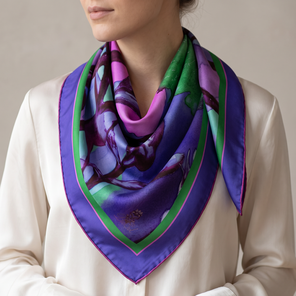 Navy Bloom: Square Scarf
