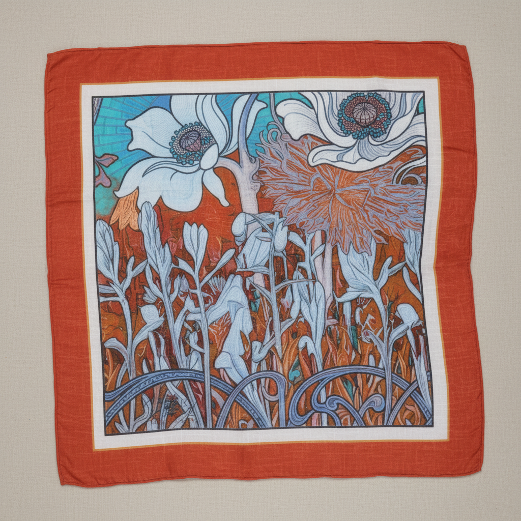 Red Nouveau: Square Scarf