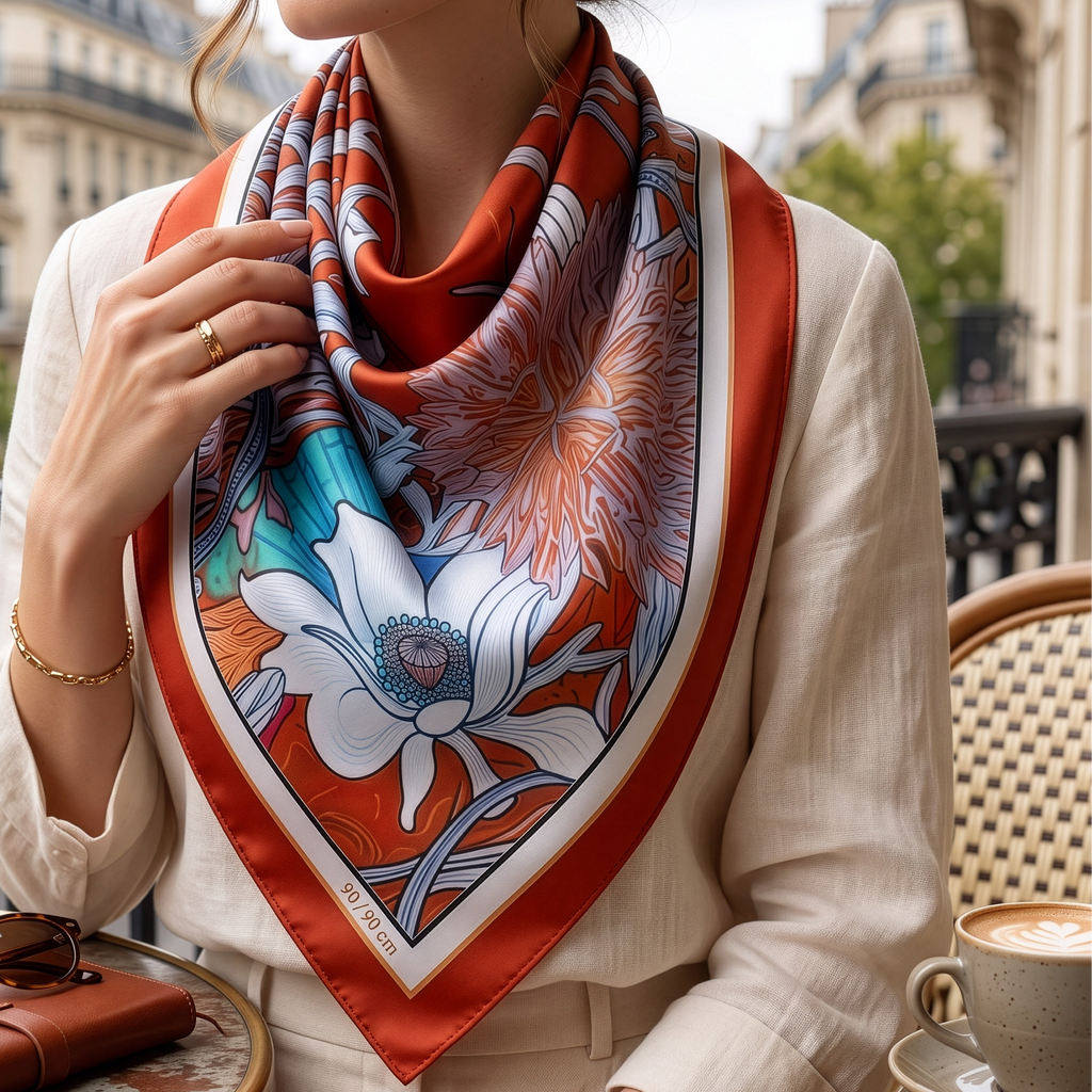 Red Nouveau: Square Scarf