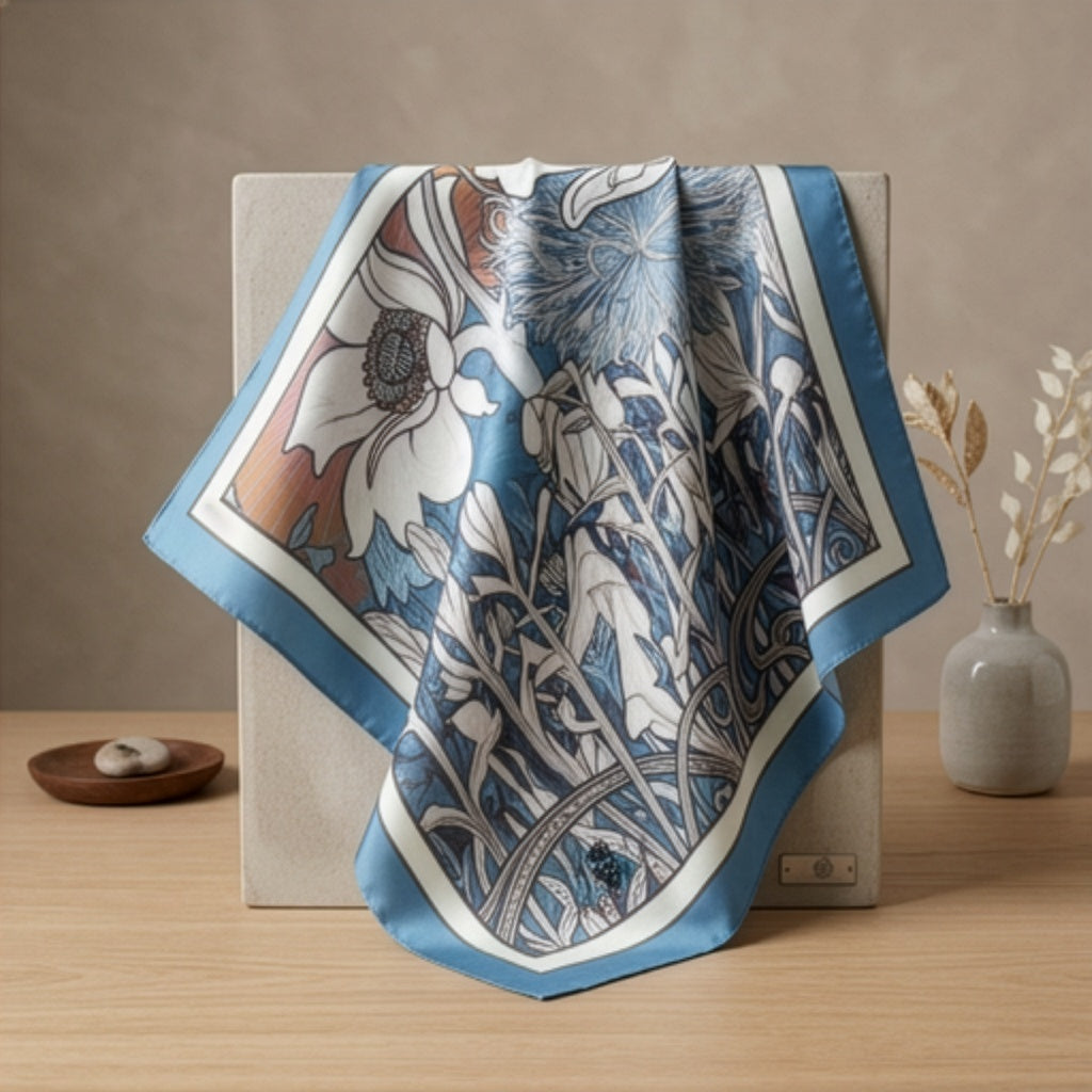 Sky Blue Nouveau: Square Scarf