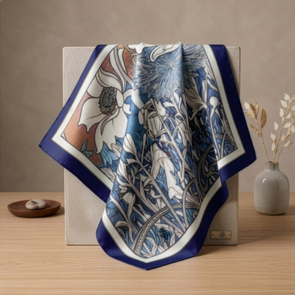 Navy Nouveau: Square Scarf