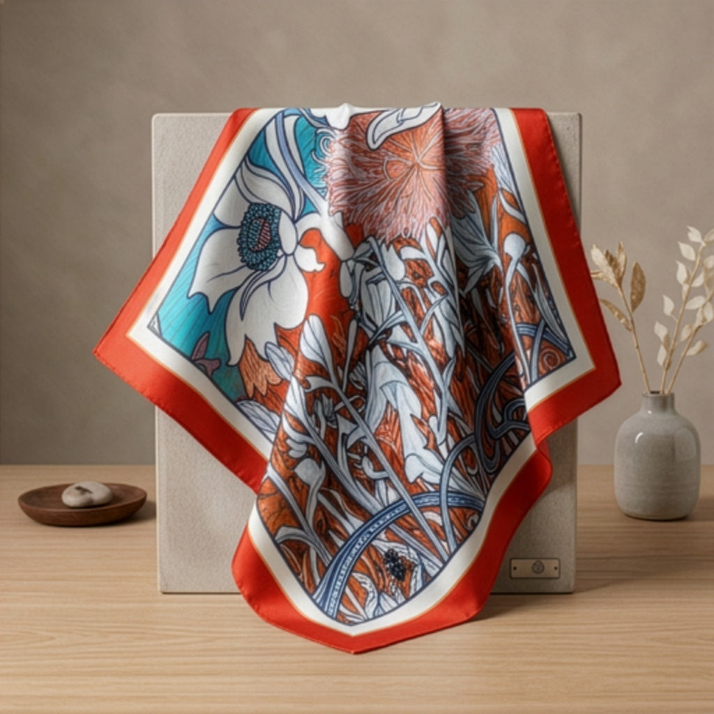 Red Nouveau: Square Scarf