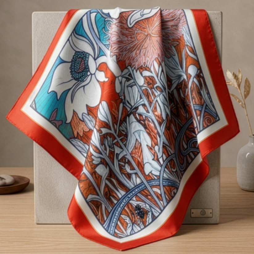 Red Nouveau: Square Scarf