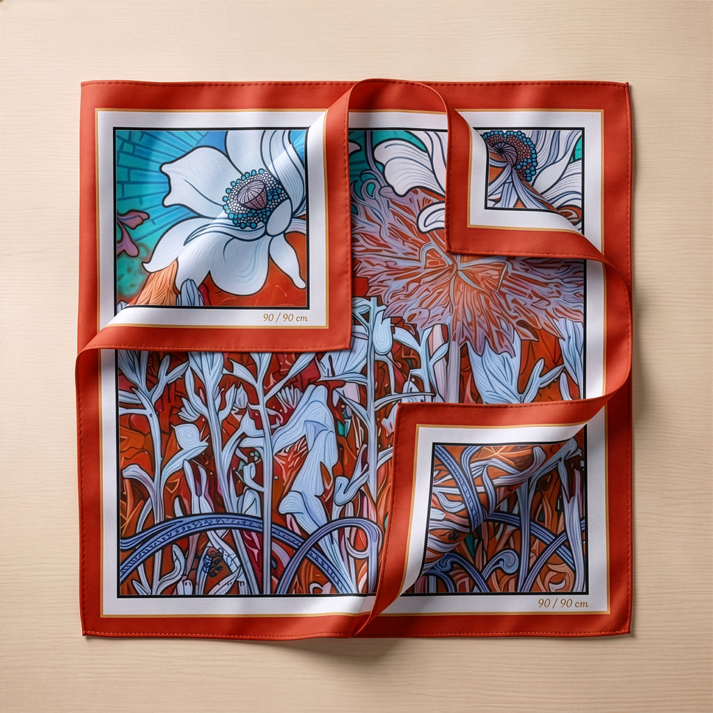 Red Nouveau: Square Scarf