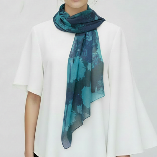 Teal: Silk-Chiffon Long Scarf