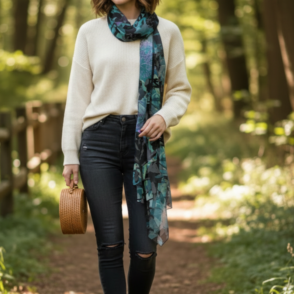 Obsidian: Long, Silk- Chiffon Scarf
