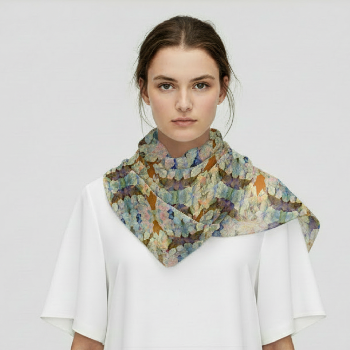 Tartan Hydrangea Buidhe: Large Scarves in Silk-Chiffon