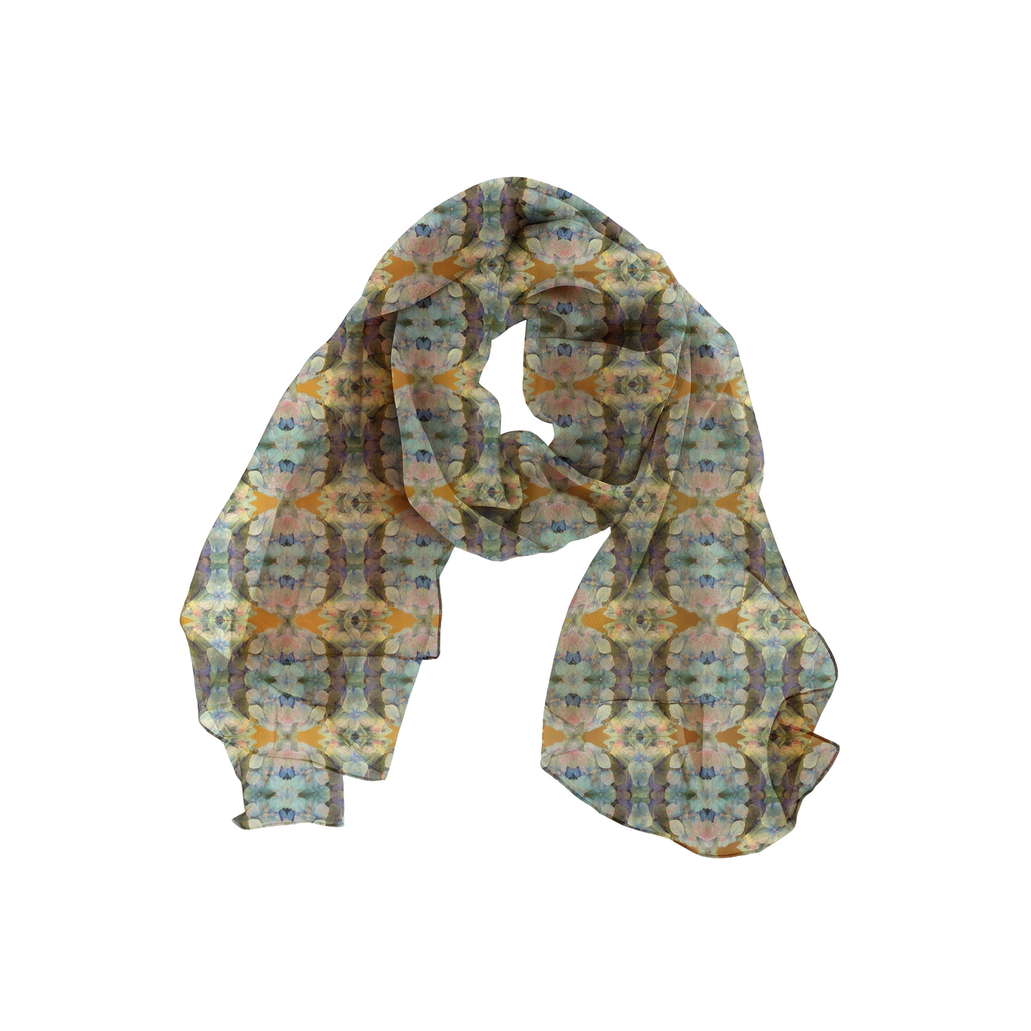 Tartan Hydrangea Buidhe: Large Scarves in Silk-Chiffon