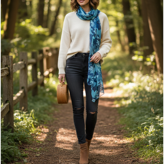 Teal: Silk-Chiffon Long Scarf