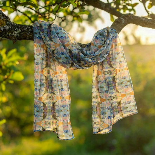 Tartan Hydrangea Buidhe: Large Scarves in Silk-Chiffon