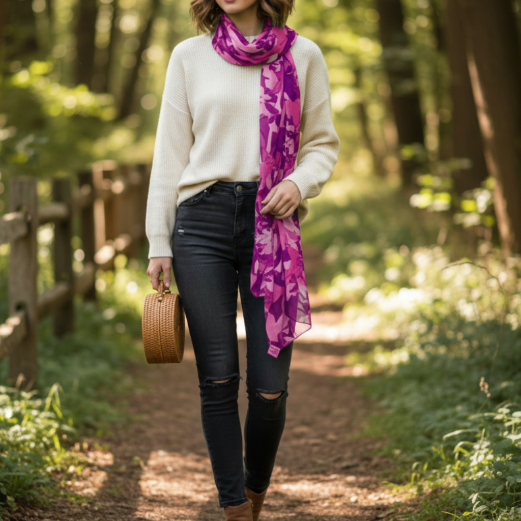 Fuchsia: Long Silk-Chiffon Scarf