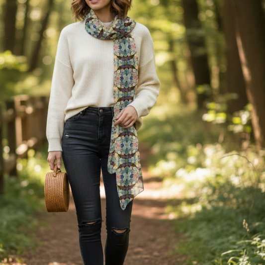 Tartan Hydrangea Buidhe: The Long Scarf in Silk-Chiffon