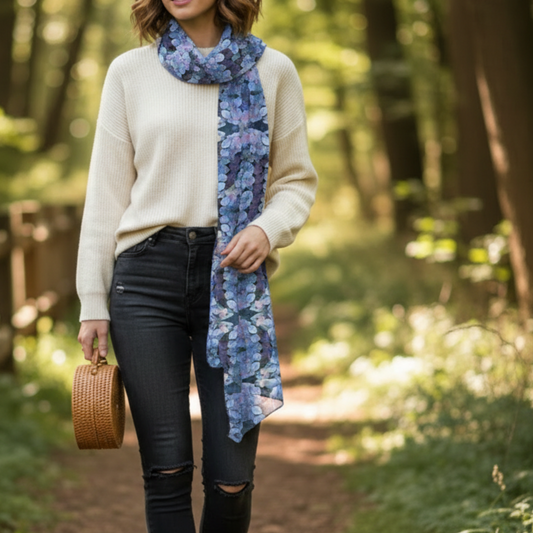 Tartan Hydrangea Gorm: The Long Scarf in Silk-Chiffon