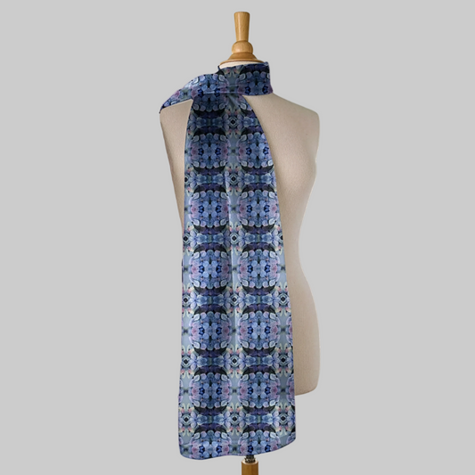 Tartan Hydrangea Gorm: The Long Scarf in Silk-Chiffon