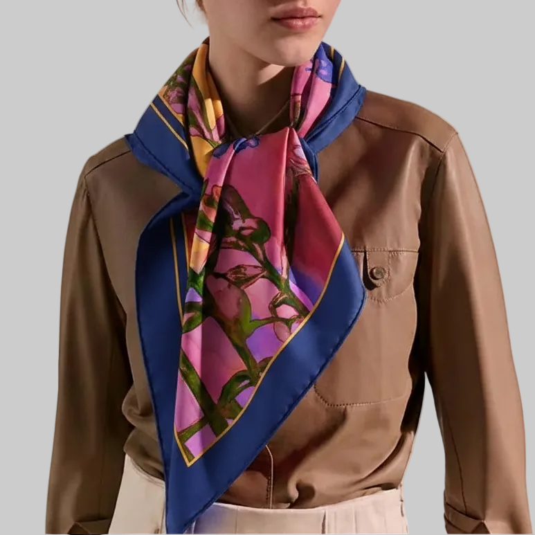 Navy Bloom: Square Scarf