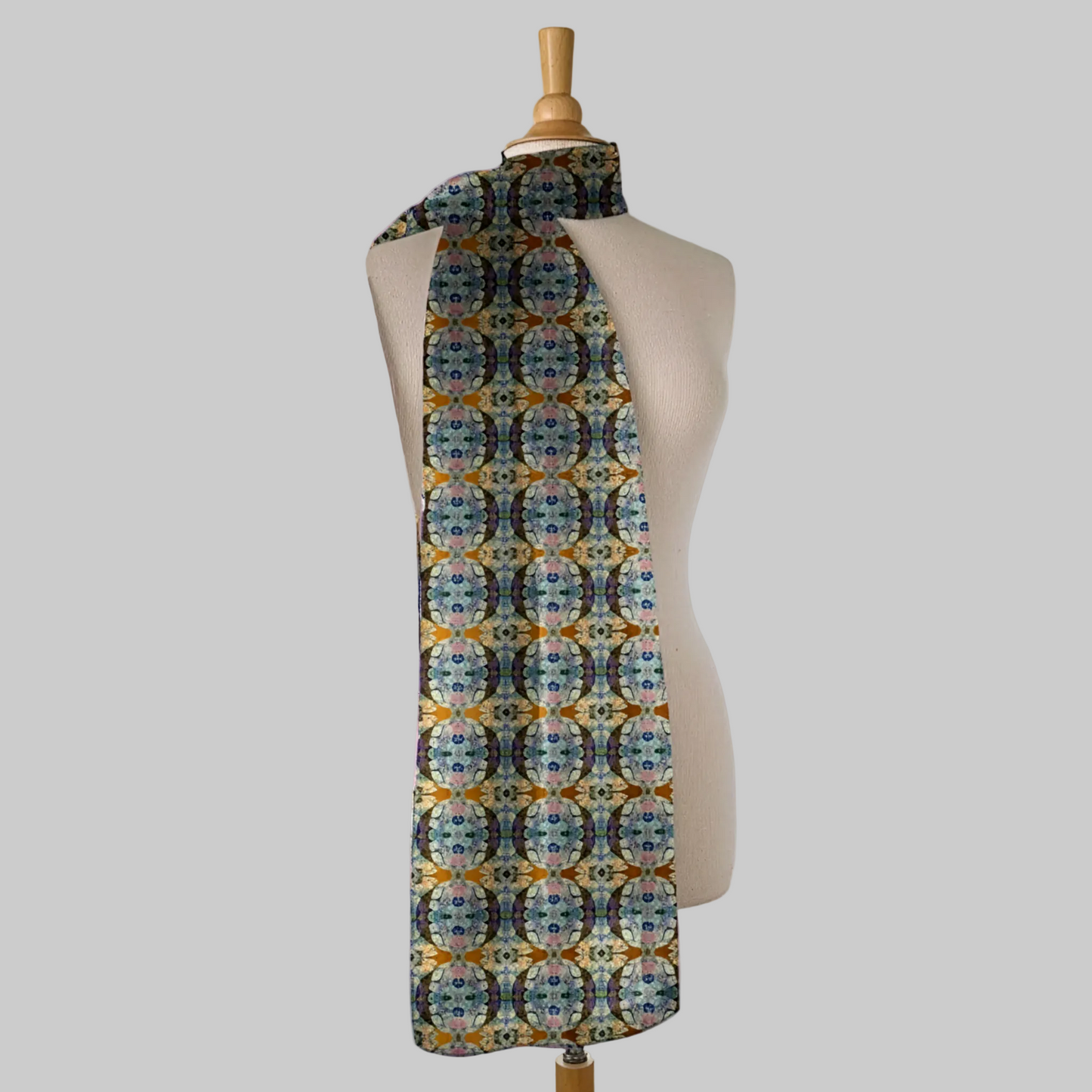 Tartan Hydrangea Buidhe: The Long Scarf in Silk-Chiffon