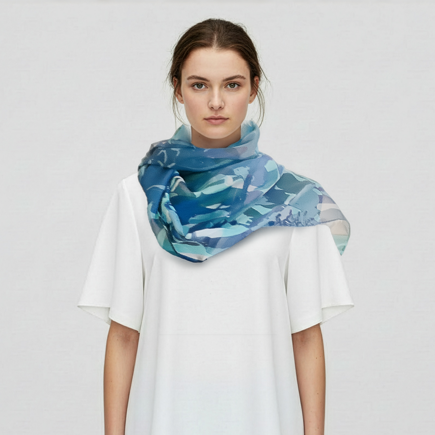Teal: Silk-Chiffon Large Scarves""